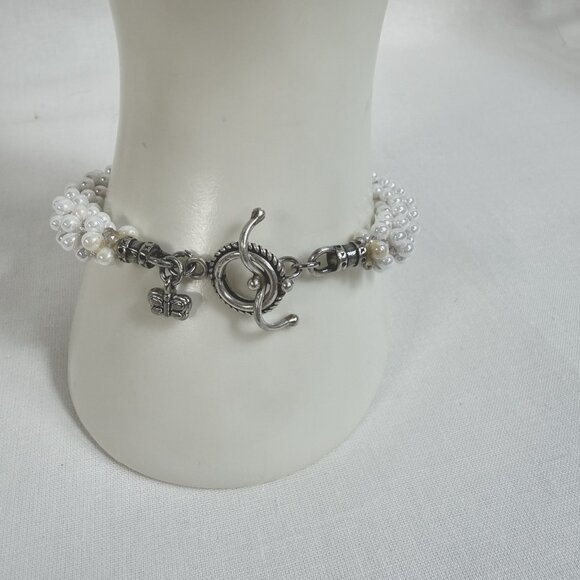 Vintage Beaded Pearl & Crystal Rope Bracelet w/ Butterfly Charm Toggle Clasp 7.5 - Picture 3 of 6